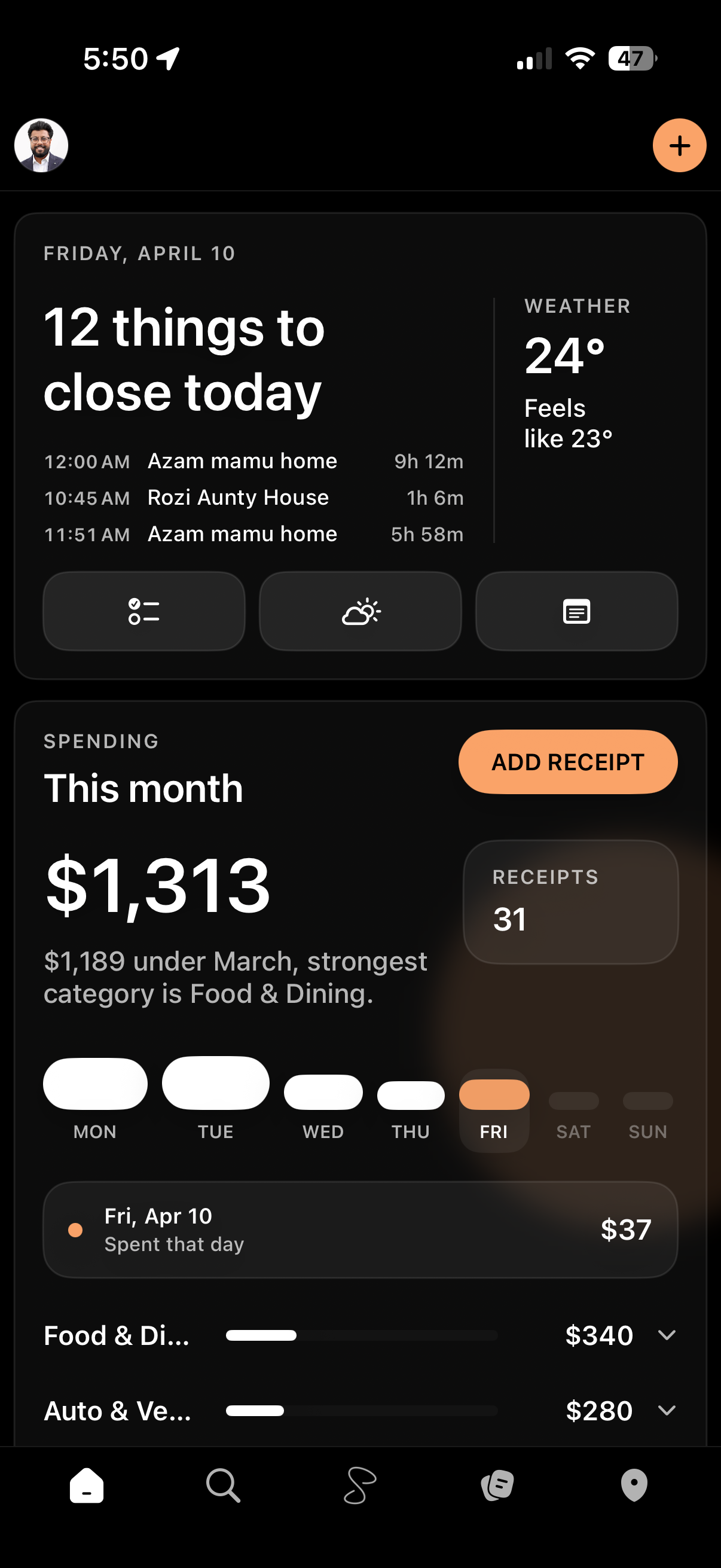 Seline app home screen