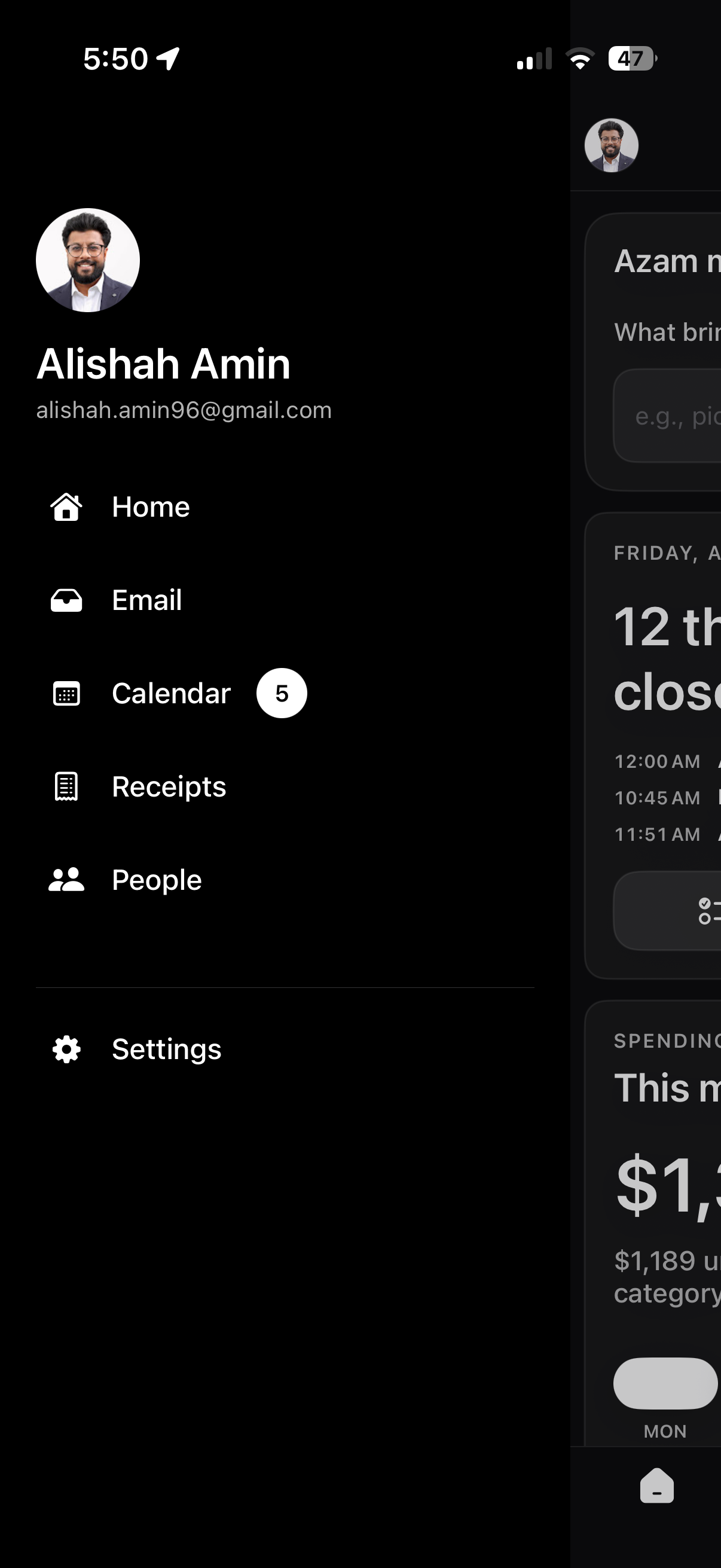 Seline navigation menu screen